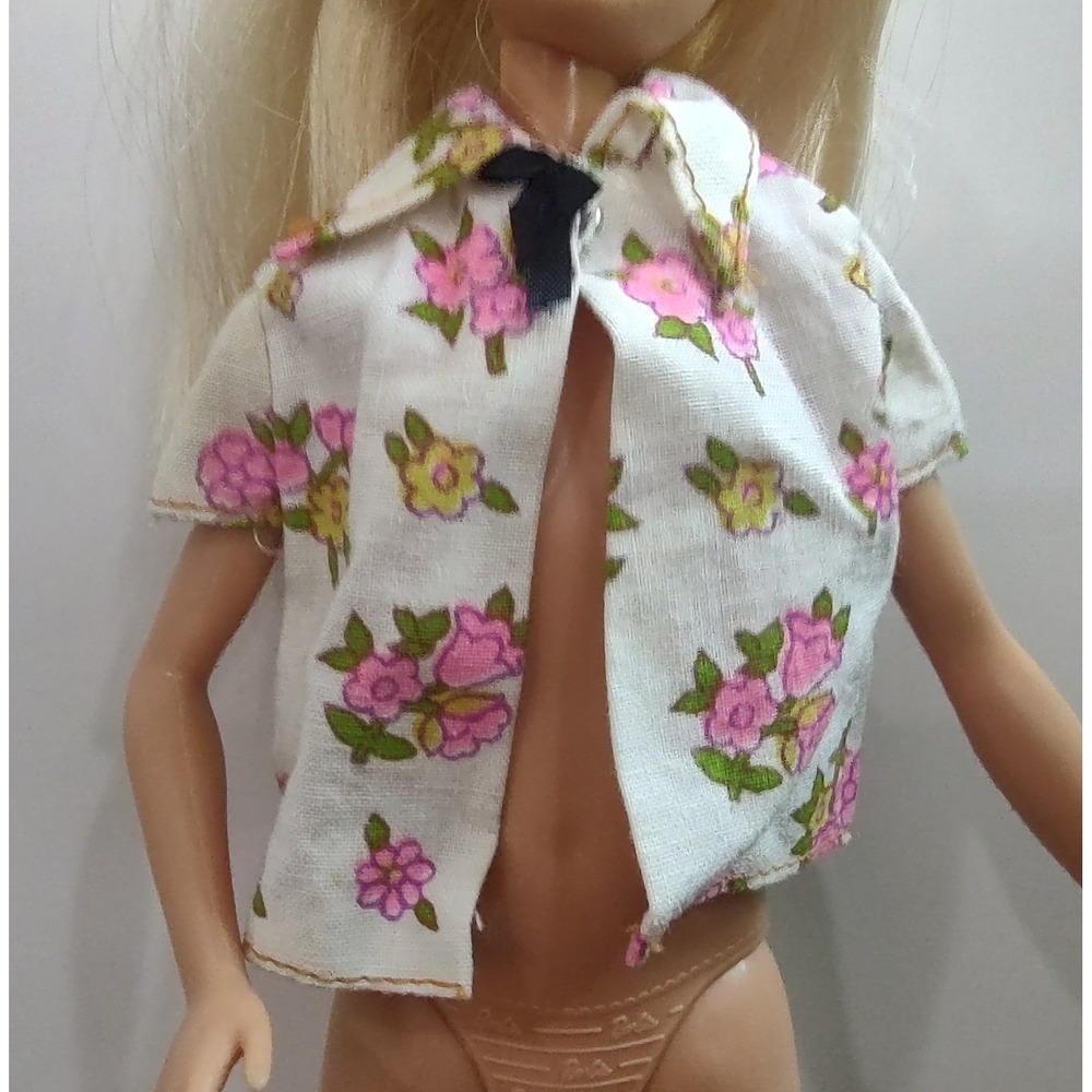 Fashion Doll Clone Size Floral Flower Top Collared Shirt  Bow Detail Vtg Z32